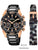 Herrenuhr mit schwarzem Zifferblatt, Roségold-Lünette, Chronograph-Subzifferblättern und Metallband