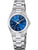 Damenarmbanduhr: blaues Zifferblatt, Edelstahlband, Quarzwerk