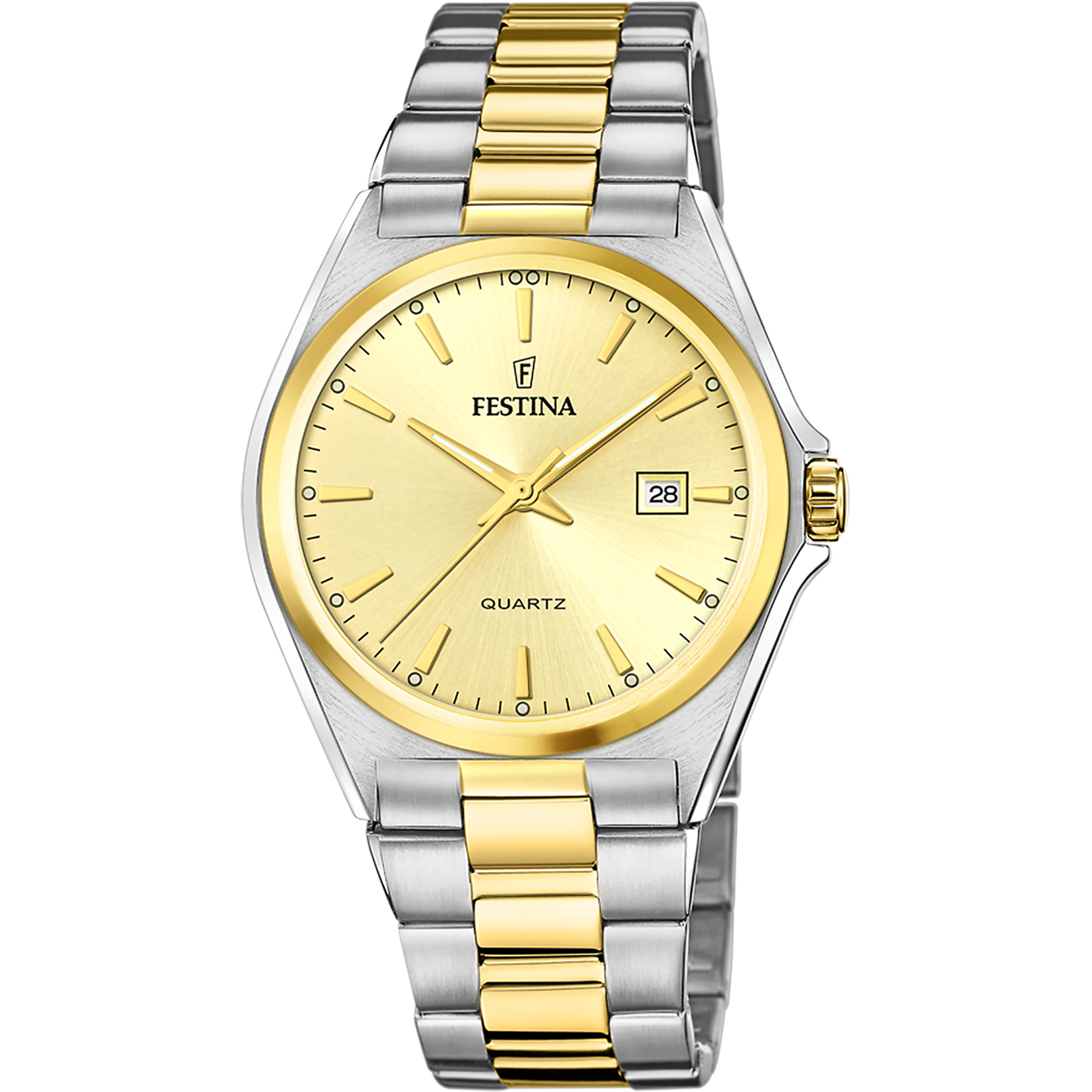 Herrenarmbanduhr Festina mit champagner Zifferblatt und Edelstahlarmband silber/gold, Datum