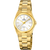 Festina Damenuhr mit Metallarmband, goldenem Gehäuse und weißem Zifferblatt.