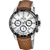 Herrenuhr: Chronograph mit silberfarbenem Gehäuse, weißem Ziffernblatt und braunem Lederband
