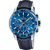 Herren-Chronographuhr mit blauem Zifferblatt, Tachymeter-Lünette und dunkelblauem Lederarmband