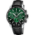 Herren-Chronograph mit grünem Zifferblatt und schwarzem Lederarmband, schwarze Lünette
