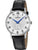 Herrenuhr mit weißem Zifferblatt, blauem Zeigerset und schwarzem Lederarmband