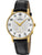 Festina Herrenuhr mit goldenem Gehäuse, schwarzem Lederarmband und weißem Zifferblatt