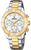 Montre pour femme avec cadran en nacre et compteurs chronographes dorés, bracelet en acier inoxydable