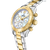 Montre pour femme avec lunette dorée, cadran blanc et affichages chronographes, bracelet en acier inoxydable