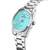Montre pour femme avec cadran bleu clair, boîtier en acier inoxydable et couronne visible
