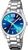 Montre pour femme avec cadran bleu, chiffres romains, bracelet et boucle en acier inoxydable