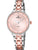 Damen-Armbanduhr mit zweifarbigem Gliederband, rosafarbenem Zifferblatt und Mineralglas