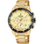 Herrenuhr mit Chronograph, champagnerfarbenem Zifferblatt und goldfarbenem Edelstahlband