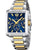 Chronographenuhr für Herren mit blauem Zifferblatt, zweifarbigem Edelstahlarmband, goldene Akzente