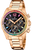 Montre pour femme avec bracelet en acier inoxydable plaqué or rose et cadran noir au design arc-en-ciel