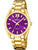 Damenuhr mit goldfarbenem Edelstahlband und violettem Zifferblatt, Quarzwerk