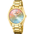 Damenarmbanduhr mit goldfarbenem Edelstahlband und schimmerndem Zifferblatt, Mineralglas