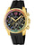 Damenuhr mit schwarzem Silikonarmband, goldfarbener Lünette und Chronographenzifferblättern