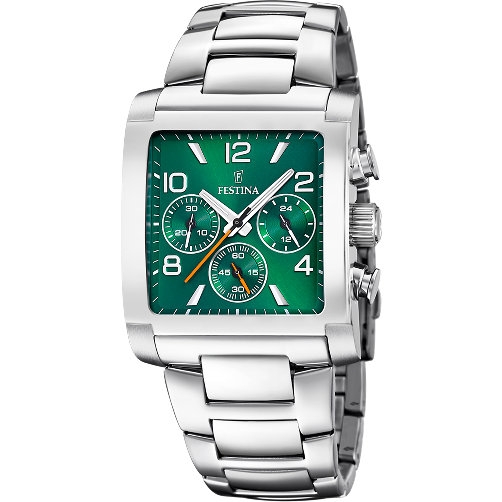 Festina Herrenchronograph mit grünem Zifferblatt und Stahlarmband, Mineralglas