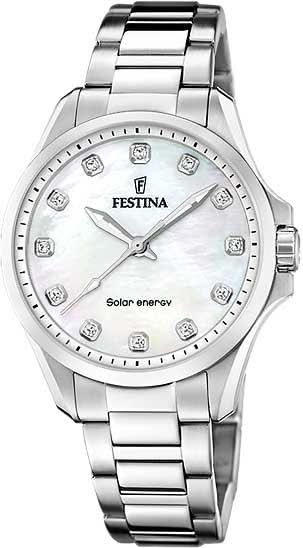 Montre pour femme en acier inoxydable avec cadran rond blanc et bracelet en métal, à énergie solaire.