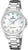 Montre pour femme en acier inoxydable avec cadran rond blanc et bracelet en métal, à énergie solaire.