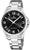 Montre homme en acier inoxydable avec cadran noir, bracelet en métal, 3 aiguilles et énergie solaire