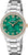 Montre pour femme avec cadran vert, chiffres romains et bracelet en acier inoxydable