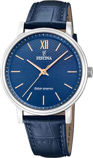 Montre Festina Solar Energy F20660/4 pour homme • Mouvement solaire • Bracelet en cuir bleu