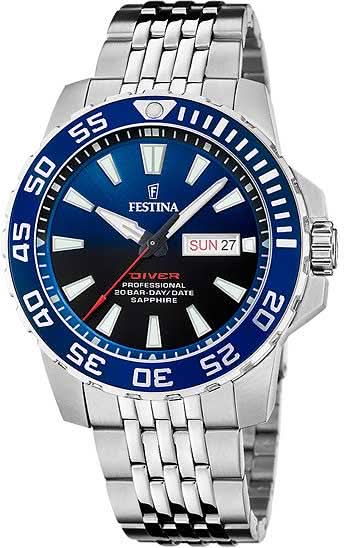 Montre de plongée homme avec cadran bleu, bracelet en métal et affichage de la date