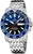 Montre de plongée homme avec cadran bleu, bracelet en métal et affichage de la date