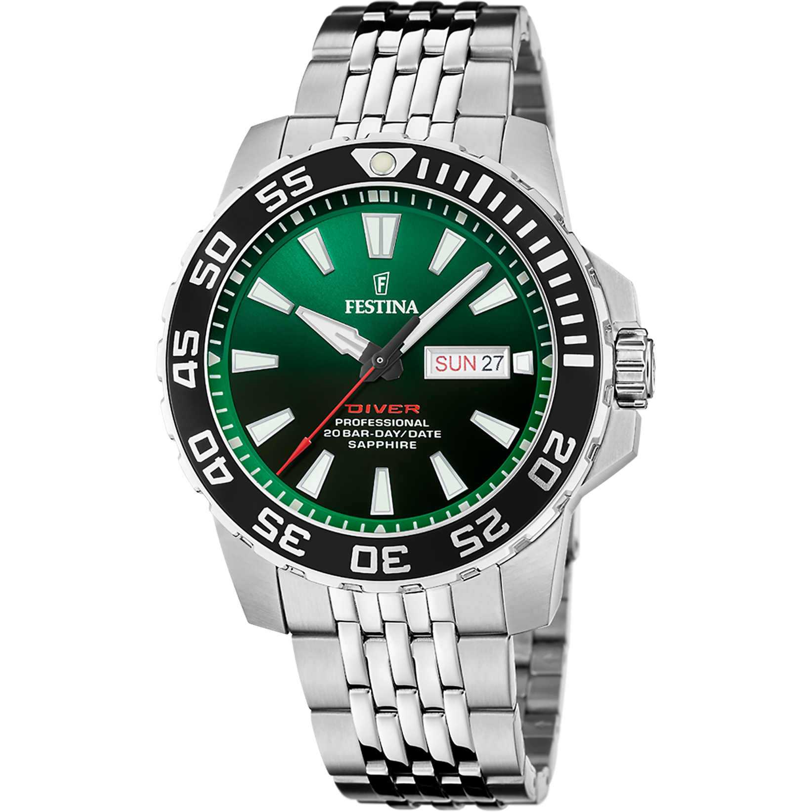 Festina Taucheruhr für Herren mit grünem Zifferblatt und Edelstahlarmband