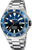 Montre-bracelet pour homme : cadran bleu, bracelet en acier, lunette, guichet de date