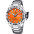 Herren-Diveruhr mit orangefarbenem Zifferblatt, Saphirglas und Metallarmband
