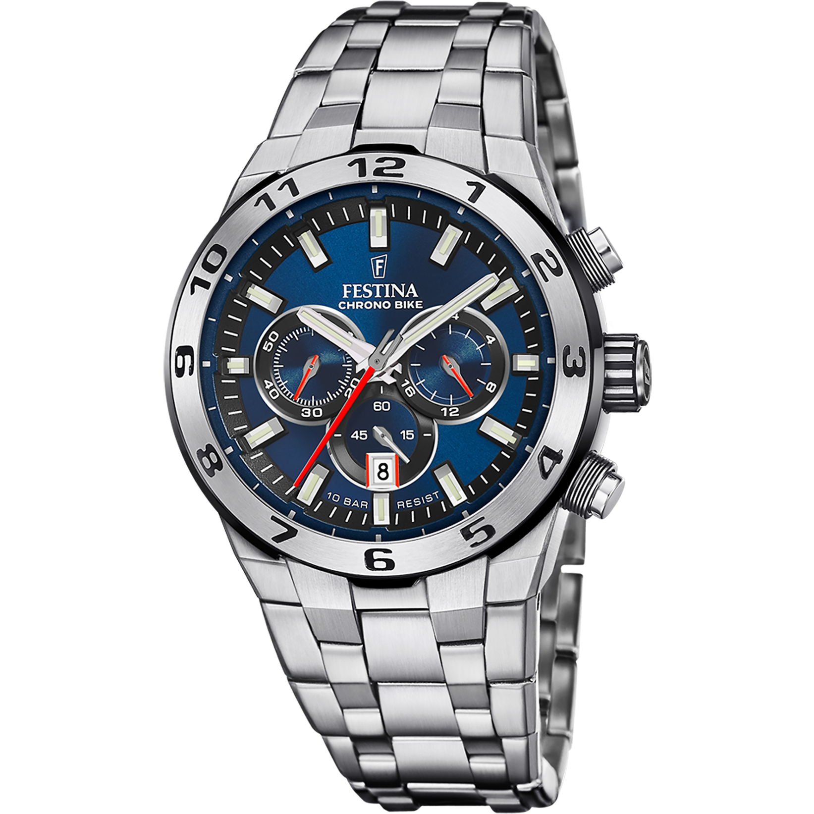 Festina Chrono Bike Herrenuhr: blaues Zifferblatt, Chronograph, Edelstahlarmband