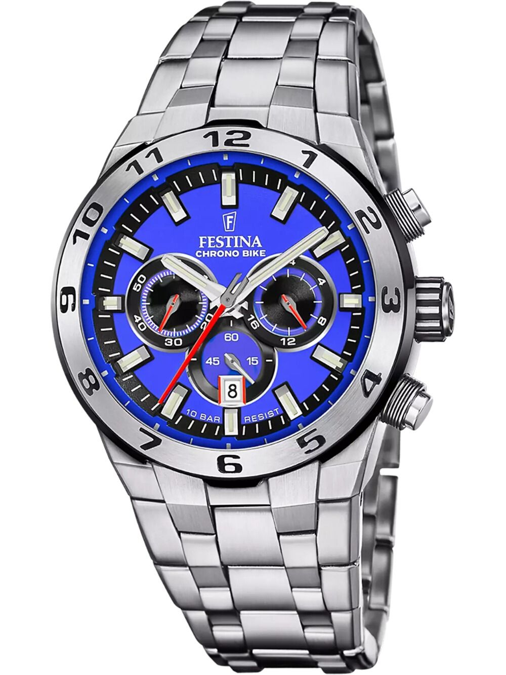 Festina Herren-Chronographuhr mit blauem Zifferblatt und Edelstahlarmband