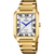Festina Herrenuhr mit eckigem goldfarbenem Gehäuse und Metallarmband, weißem Zifferblatt.