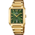 Herrenarmbanduhr mit grünem quadratischem Zifferblatt und goldfarbenem Metallarmband, Quarz