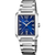 Festina Damenuhr mit eckigem silbernem Gehäuse, blauem Zifferblatt und Quarz.