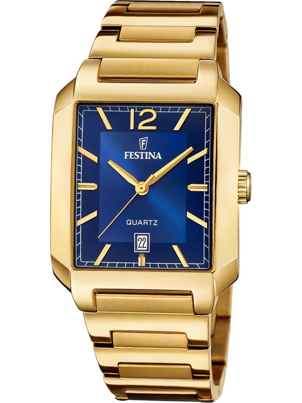 Festina On the Square F20680/3 Damenuhr Blau-Gold • Mineralglas • Eckiges Edelstahlgehäuse