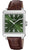 Montre bracelet homme Festina : boîtier rectangulaire argenté, cadran vert, bracelet en cuir marron