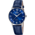 Herrenquarzuhr mit blauem Zifferblatt, silbernem Gehäuse und Lederarmband