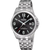 Herren-Armbanduhr mit rundem Gehäuse, schwarzem Zifferblatt und Datumsanzeige