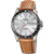 Herrenarmbanduhr mit braunem Lederarmband, silbernem Zifferblatt und schwarzer Lünette, Quarz