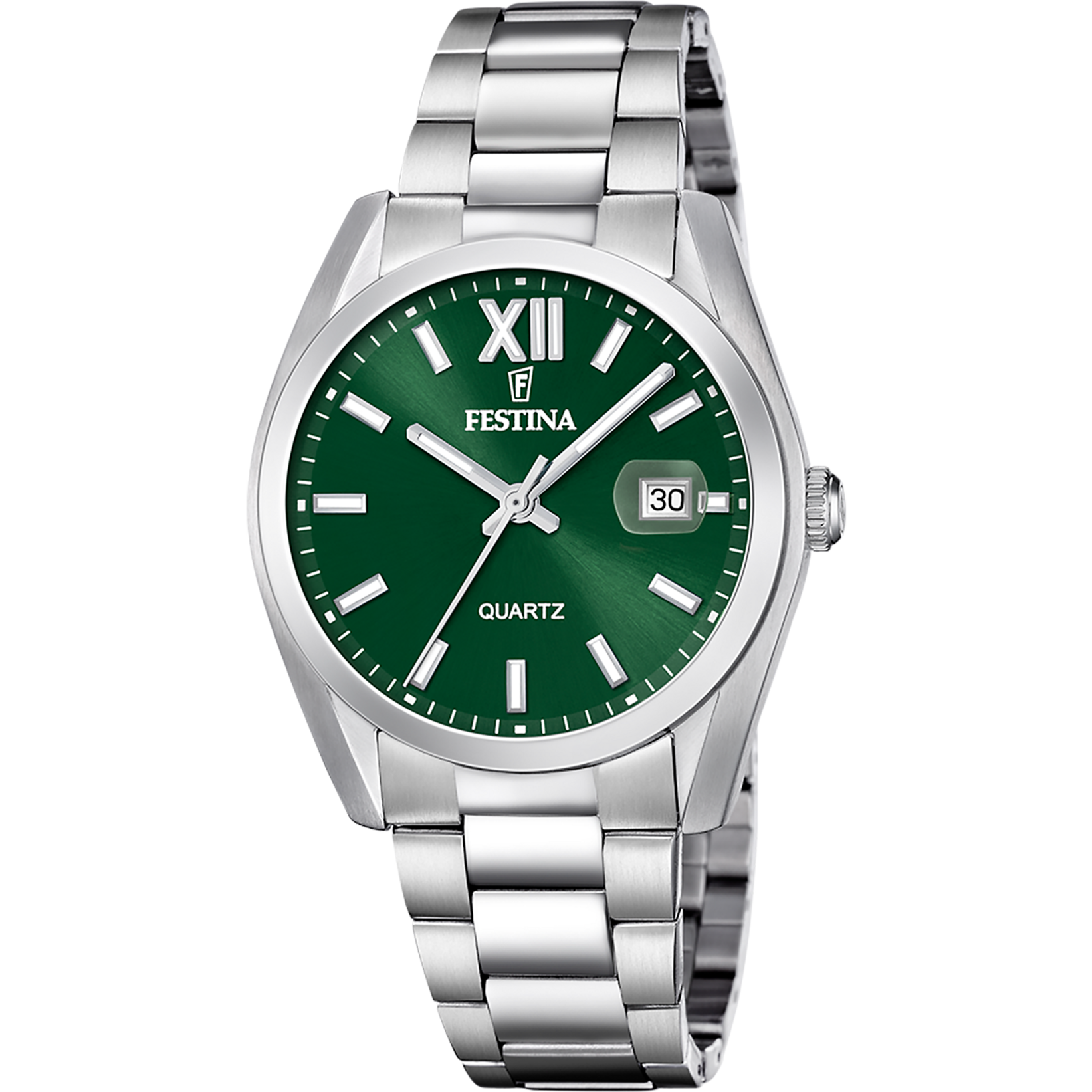 Festina Herrenarmbanduhr mit grünem Zifferblatt, Edelstahlband und Quarz, Datumsanzeige