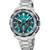 Herren-Armbanduhr mit blau-grünem Zifferblatt, Chronograph und Edelstahlarmband