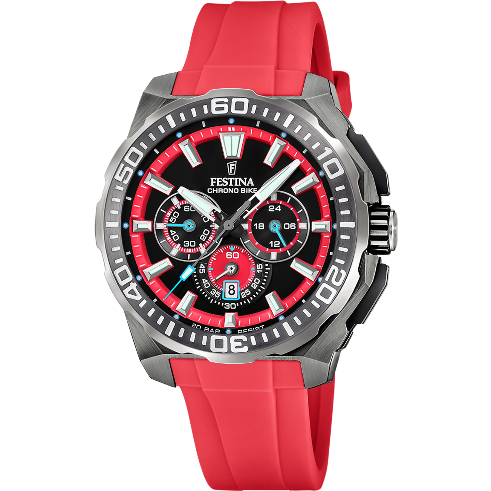 Festina Chrono Bike Herren-Chronograph mit rotem Silikonarmband und schwarzem Ziffernblatt