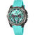 Herren-Armbanduhr mit türkisfarbenem Silikonarmband, schwarzem Zifferblatt und Chronograph