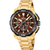 Herren-Chronograph-Armbanduhr mit goldfarbenem Metallband und braunem Zifferblatt