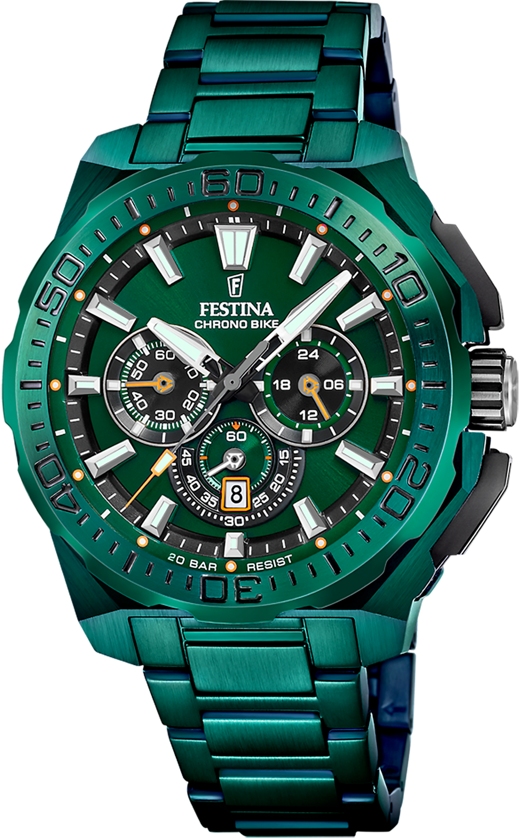 Montre Festina Chrono Bike pour homme avec cadran vert, affichages chronographes et bracelet en métal