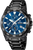 Montre pour homme avec cadran chronographe bleu, boîtier noir et bracelet en métal