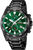 Montre chronographe pour homme avec bracelet noir et cadran vert, sous-cadrans chrono.
