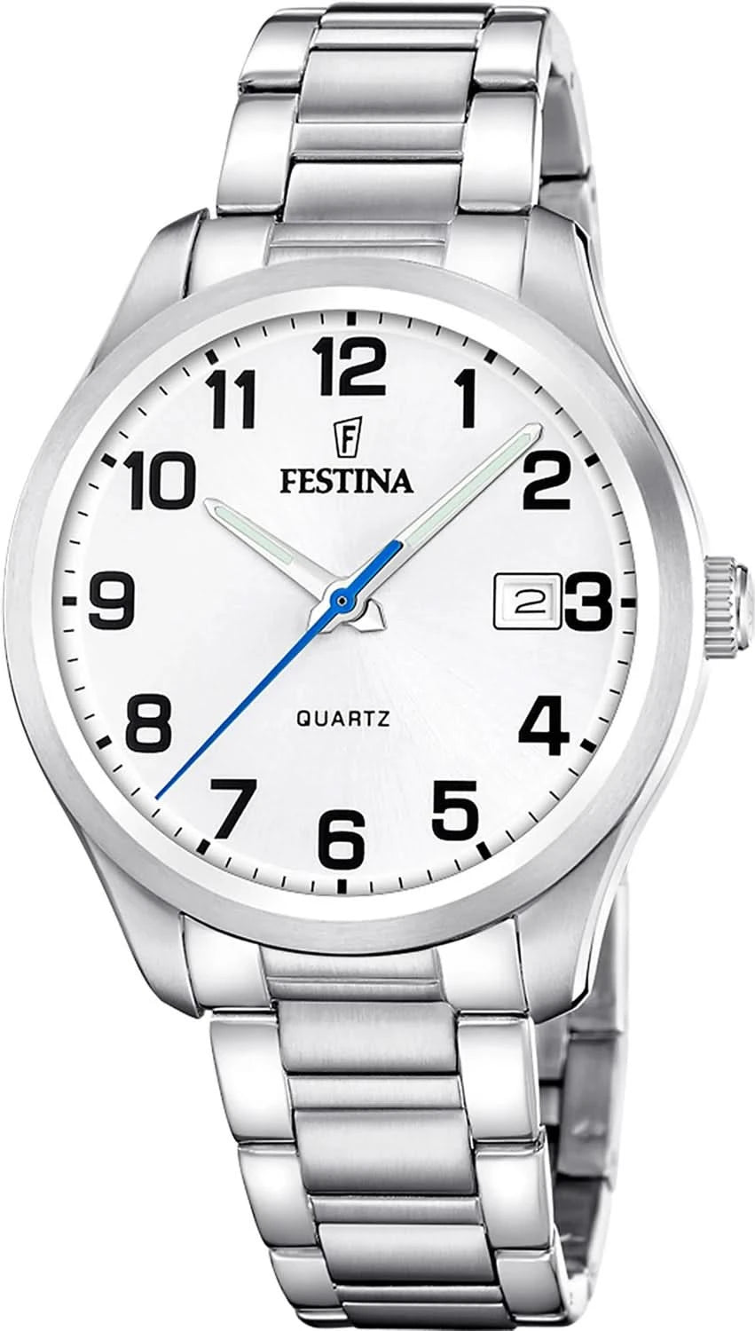 Montre Festina pour homme avec bracelet en métal, cadran argenté et affichage de la date